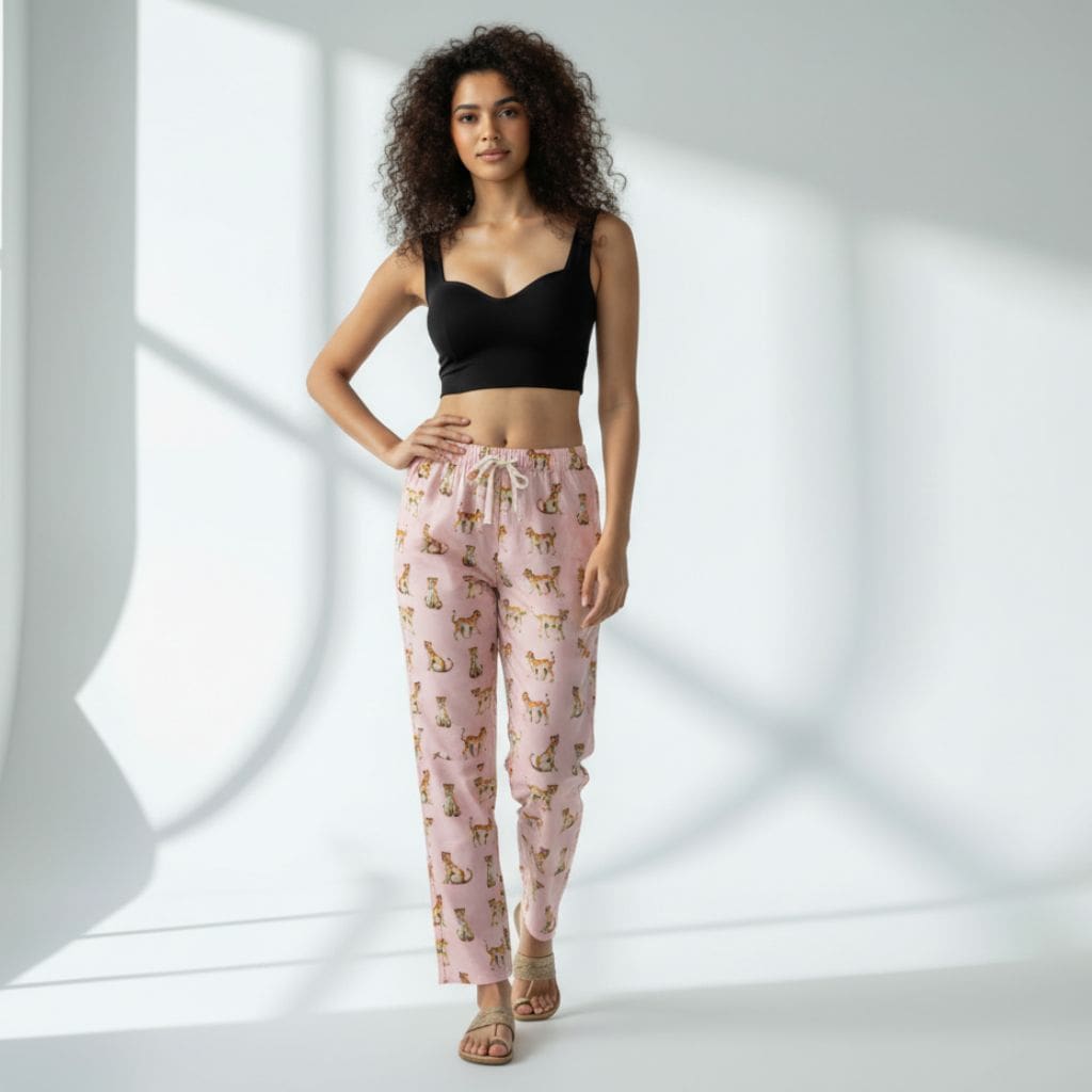The Tiger in Pink Viscose Tapered Straight Fit Pant