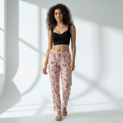 The Tiger in Pink Viscose Tapered Straight Fit Pant