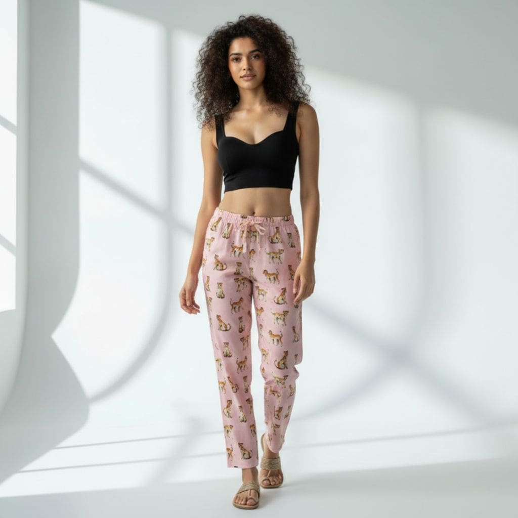 The Tiger in Pink Viscose Tapered Straight Fit Pant