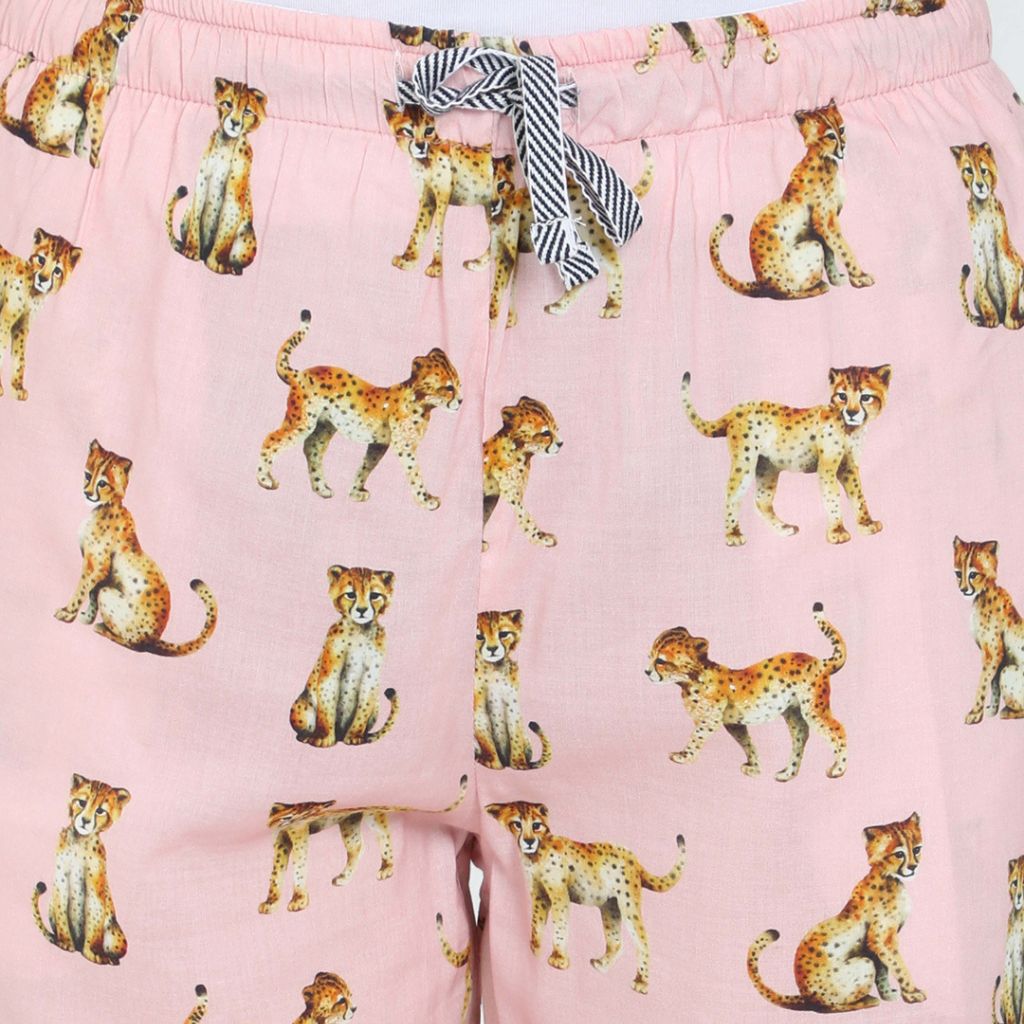 The Tiger in Pink Viscose Tapered Straight Fit Pant