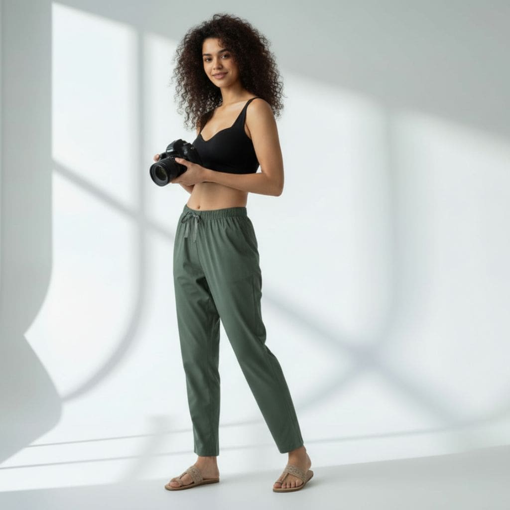 The Solid Green Cotton Poplin Tapered Straight Fit Pant