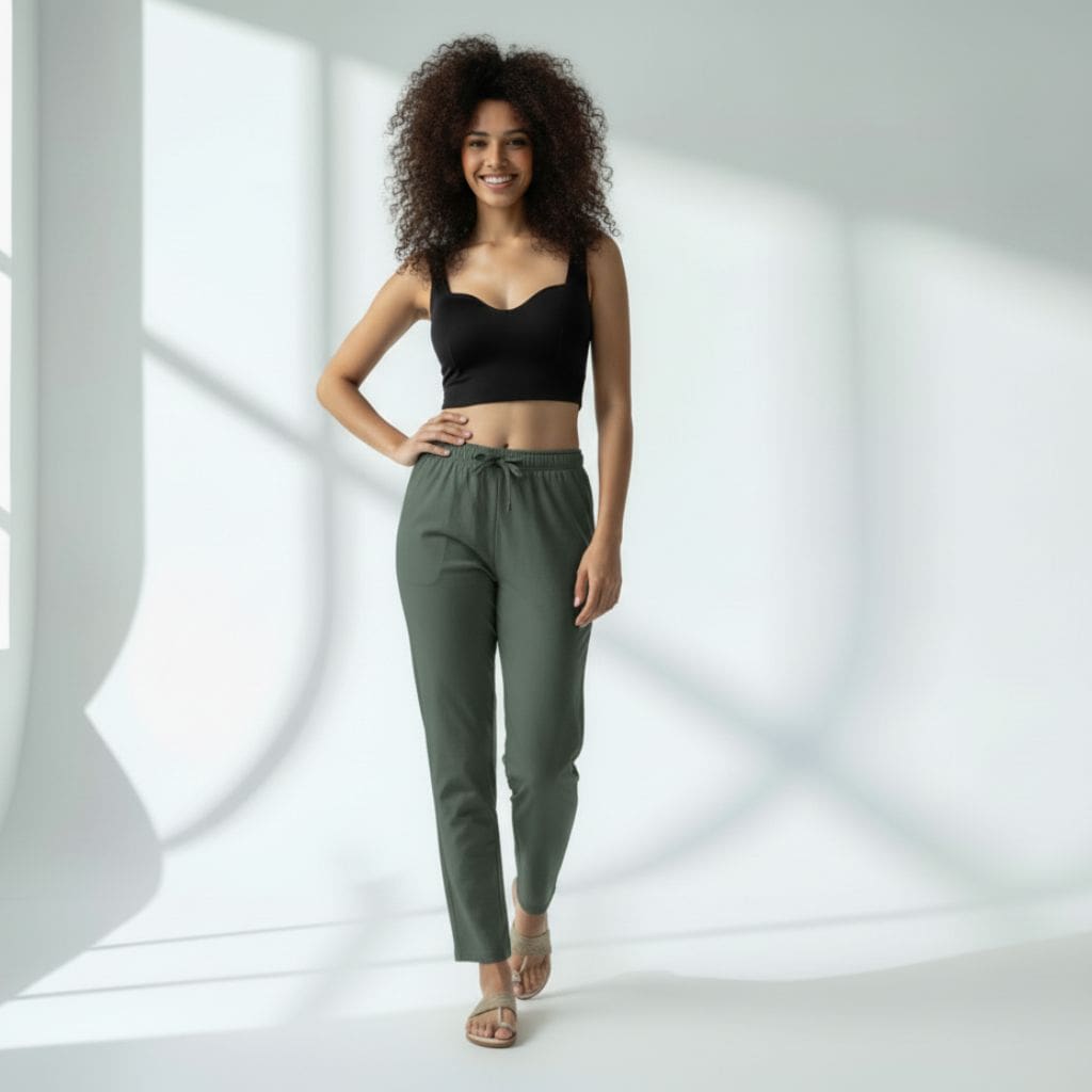 The Solid Green Cotton Poplin Tapered Straight Fit Pant