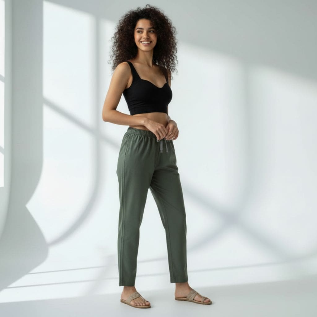 The Solid Green Cotton Poplin Tapered Straight Fit Pant