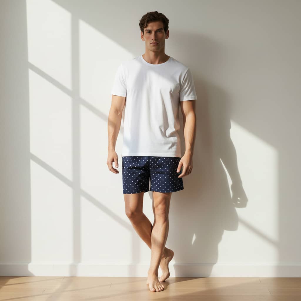 The Polka Navy Cotton Poplin Boxer Shorts