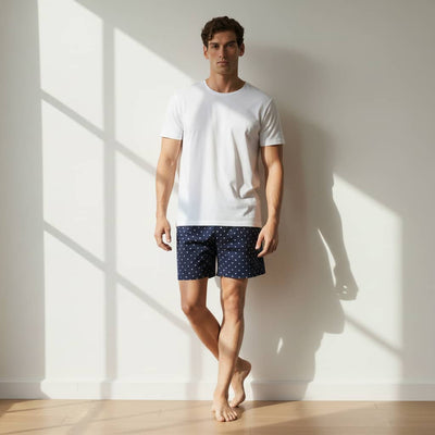 The Polka Navy Cotton Poplin Boxer Shorts