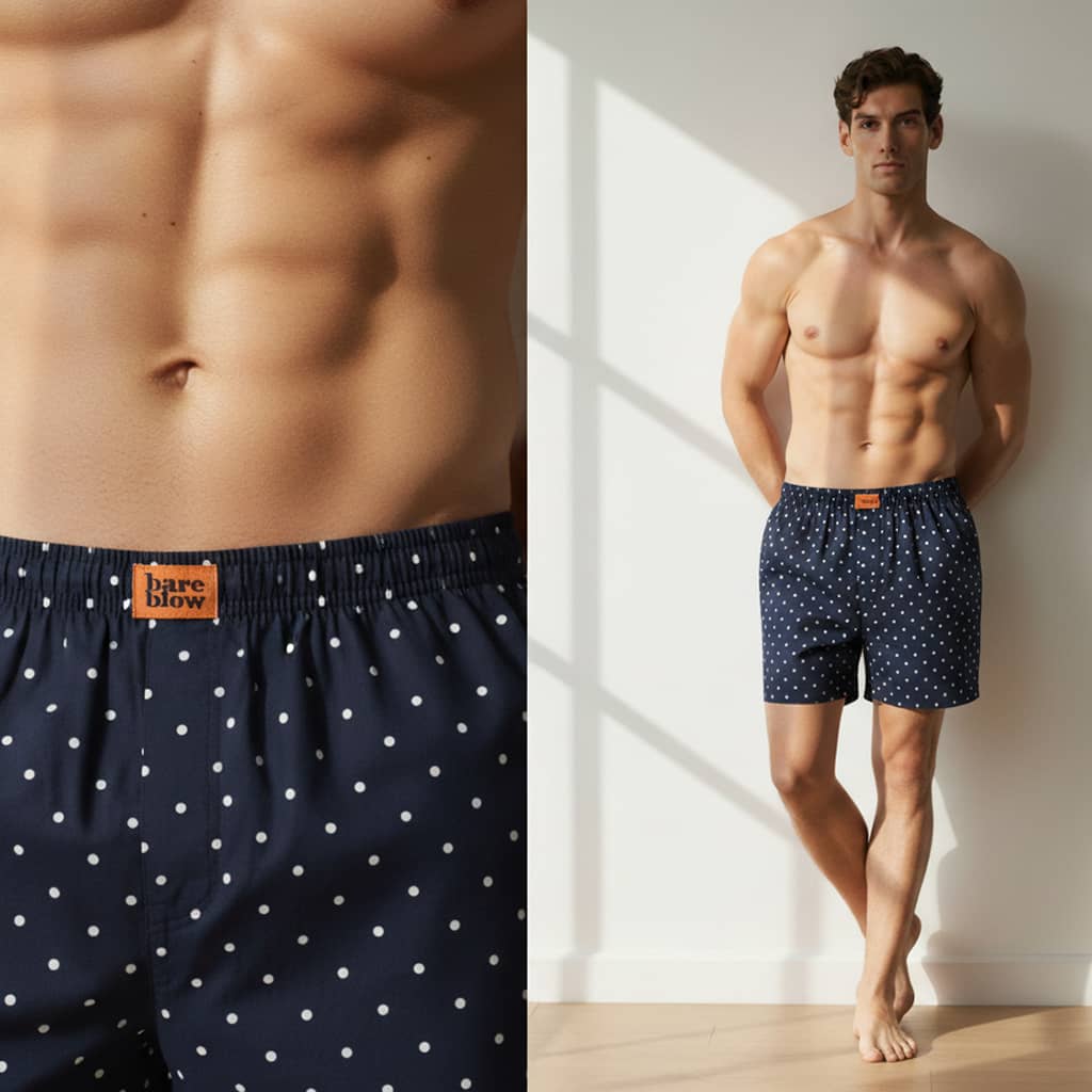The Polka Navy Cotton Poplin Boxer Shorts