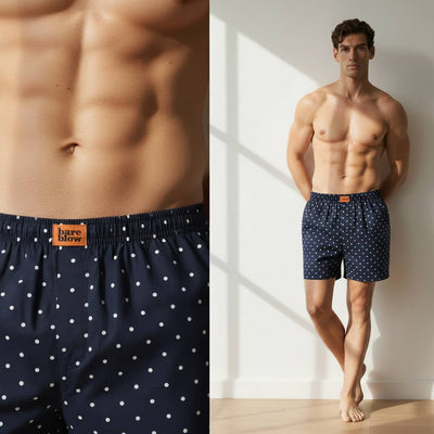 The Polka Navy Cotton Poplin Boxer Shorts