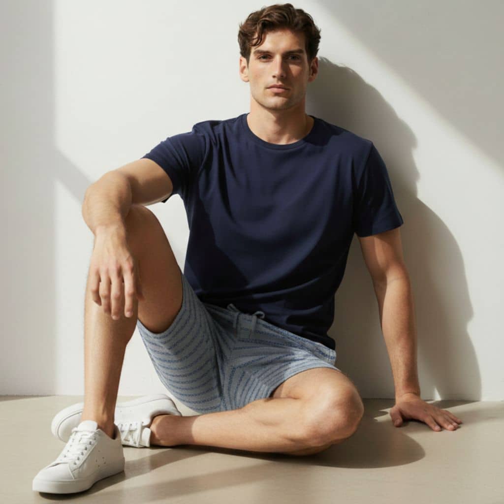 The Stripe Blue French Terry Shorts
