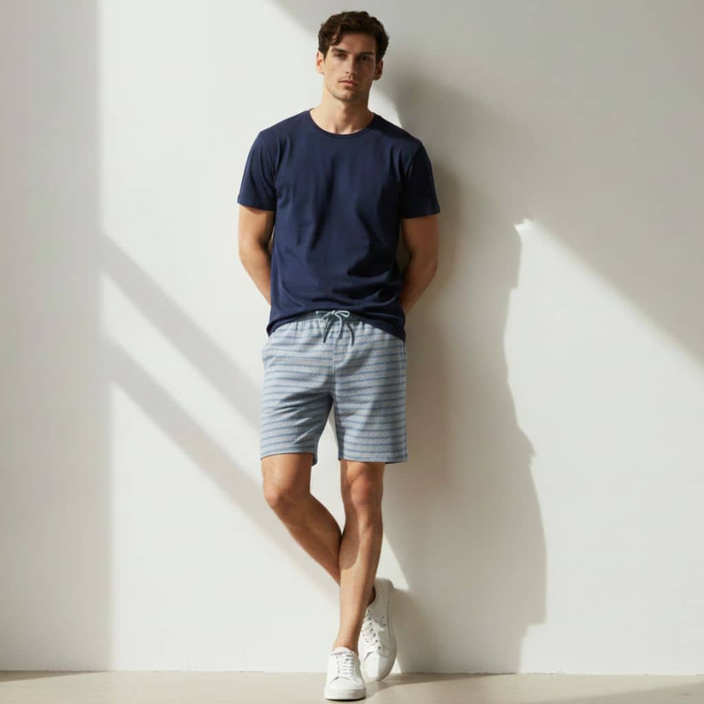 The Stripe Blue French Terry Shorts