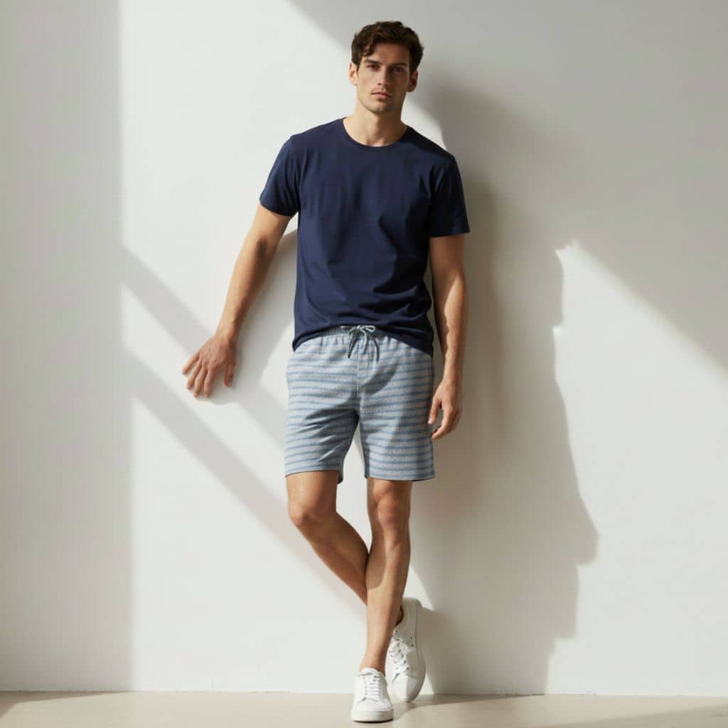 The Stripe Blue French Terry Shorts