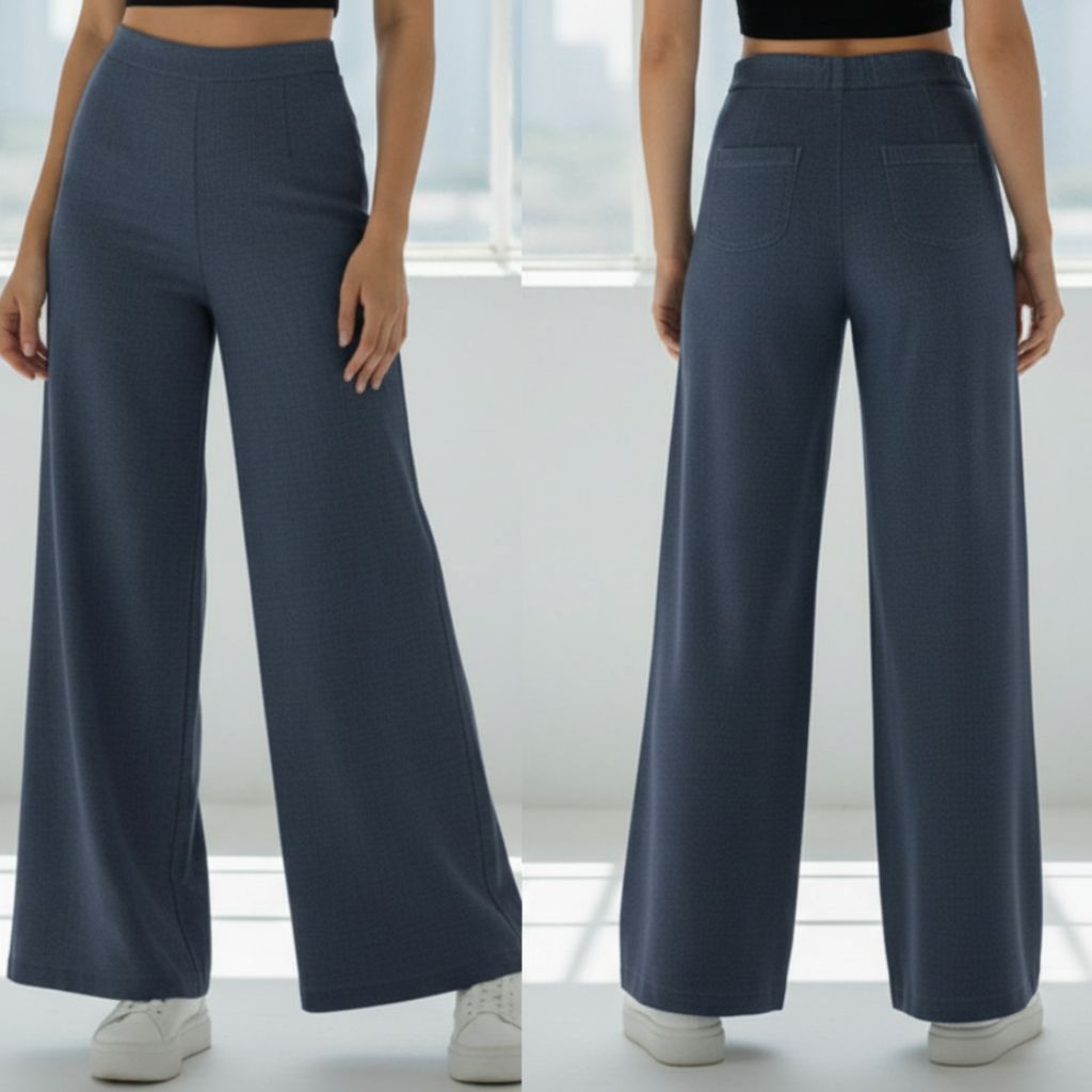THICK in Midnight Blue Denim High Waist Wide Leg Trousers
