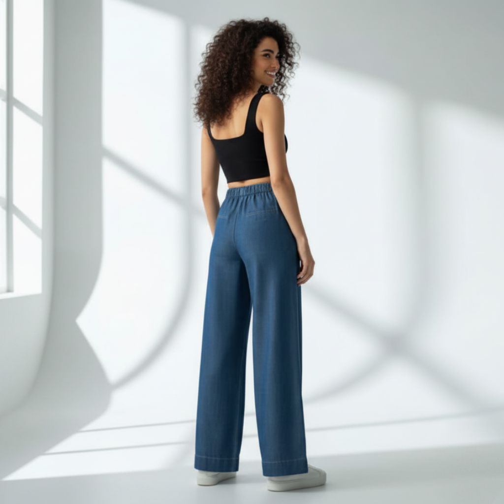 THICK in Denim High Waist Wide Leg Trousers