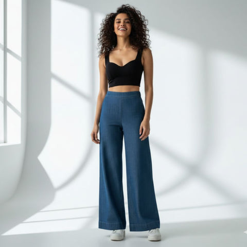 THICK in Denim High Waist Wide Leg Trousers