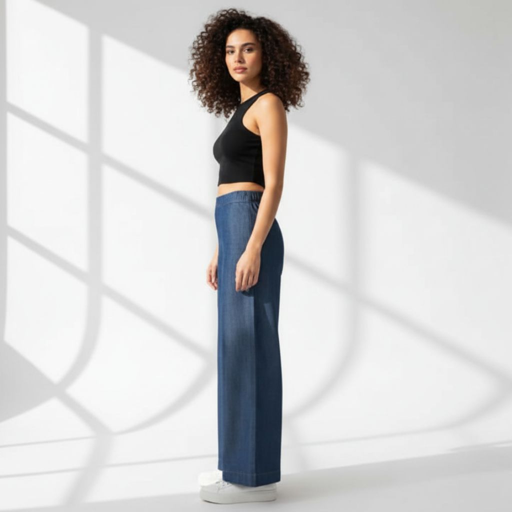THICK in Denim High Waist Wide Leg Trousers
