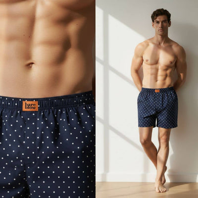 The Polka Navy Cotton Poplin Boxer Shorts