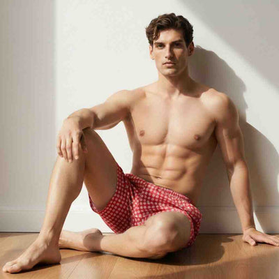 The Floral Printed in Red Cotton Boxer Shorts