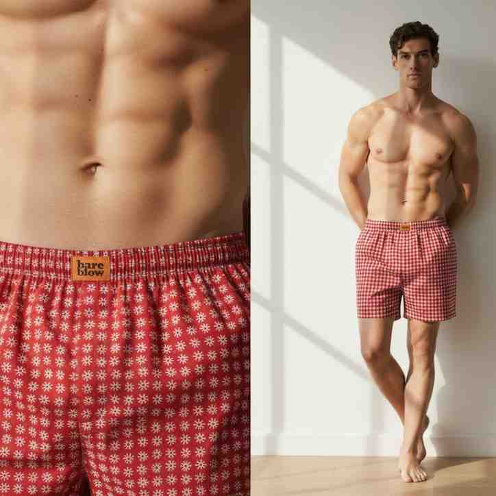 The Floral Printed in Red Cotton Boxer Shorts