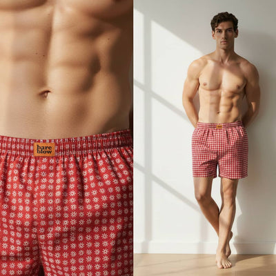The Floral Printed in Red Cotton Boxer Shorts