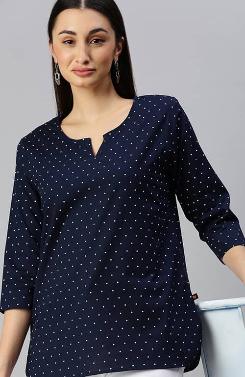 The Blue Polka Dot Printed Women Top