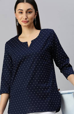 The Blue Polka Dot Printed Women Top