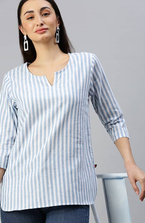 The Blue and White Stripes Women Top