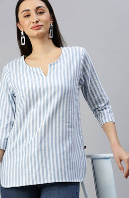 The Blue and White Stripes Women Top
