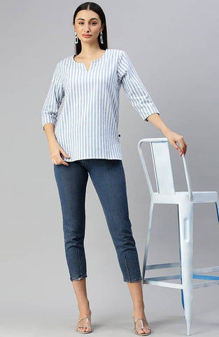 The Blue and White Stripes Women Top