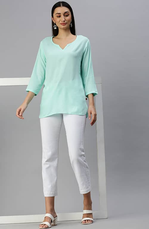 The Gemstone Aquamarine Solid Women Top