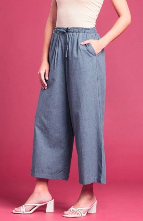 The Light Blue Solid Denim Wide Leg