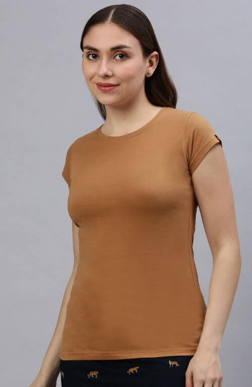 The Pearl Brown Crew Neck T-Shirt For Women