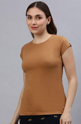 The Pearl Brown Crew Neck T-Shirt For Women