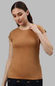 The Pearl Brown Crew Neck T-Shirt For Women