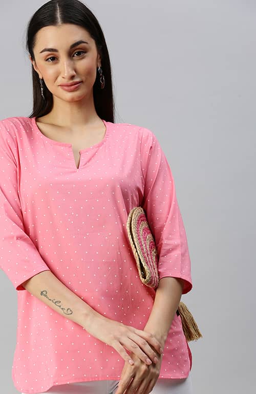 The Pink Polka Dot Printed Women Top