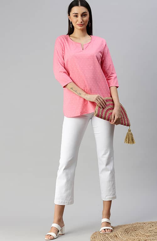 The Pink Polka Dot Printed Women Top