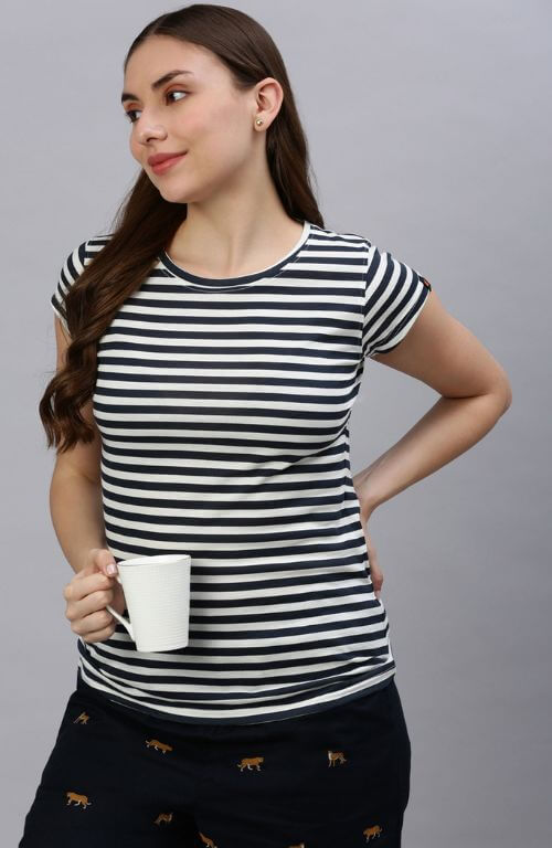 The Rich Striped Nautical Crew Neck T-Shirt For Women