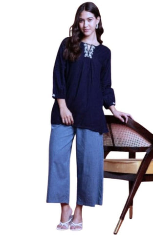 The Light Blue Solid Denim Wide Leg
