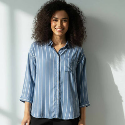 The Blue Vertical Striped Cotton Shirt
