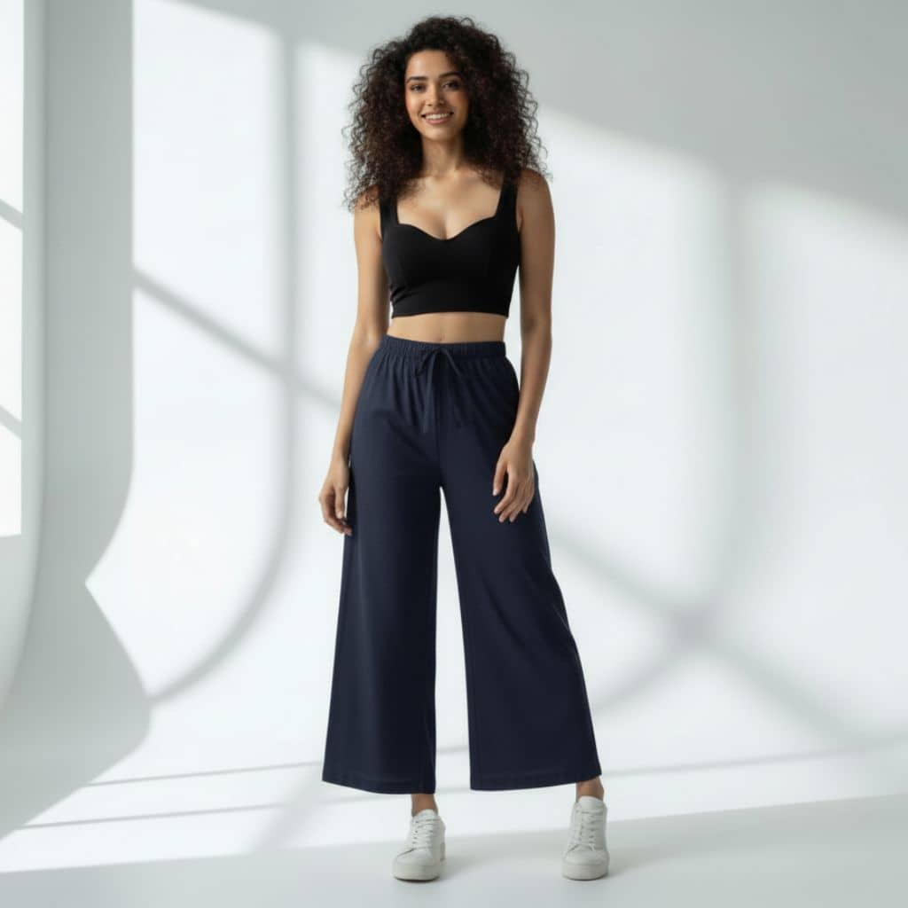 The Solid Navy Cotton Poplin Wide Leg Pant