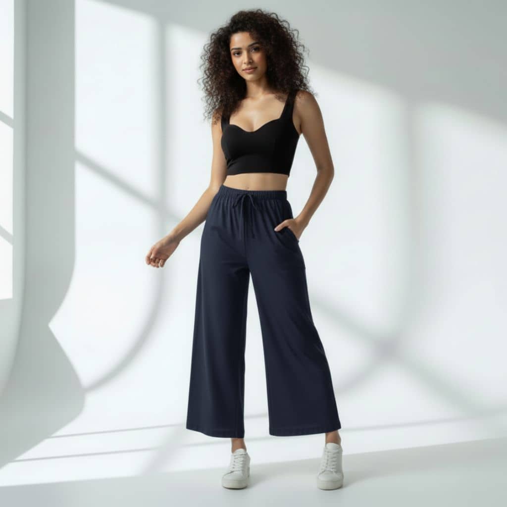 The Solid Navy Cotton Poplin Wide Leg Pant
