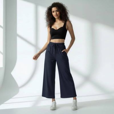 The Solid Navy Cotton Poplin Wide Leg Pant