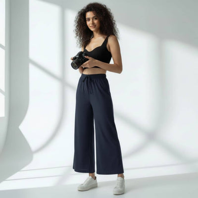 The Solid Navy Cotton Poplin Wide Leg Pant