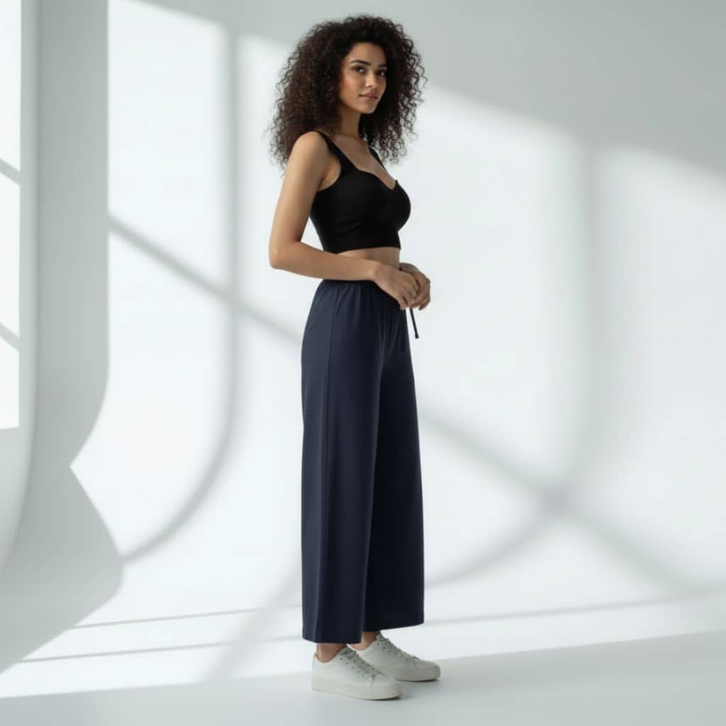 The Solid Navy Cotton Poplin Wide Leg Pant