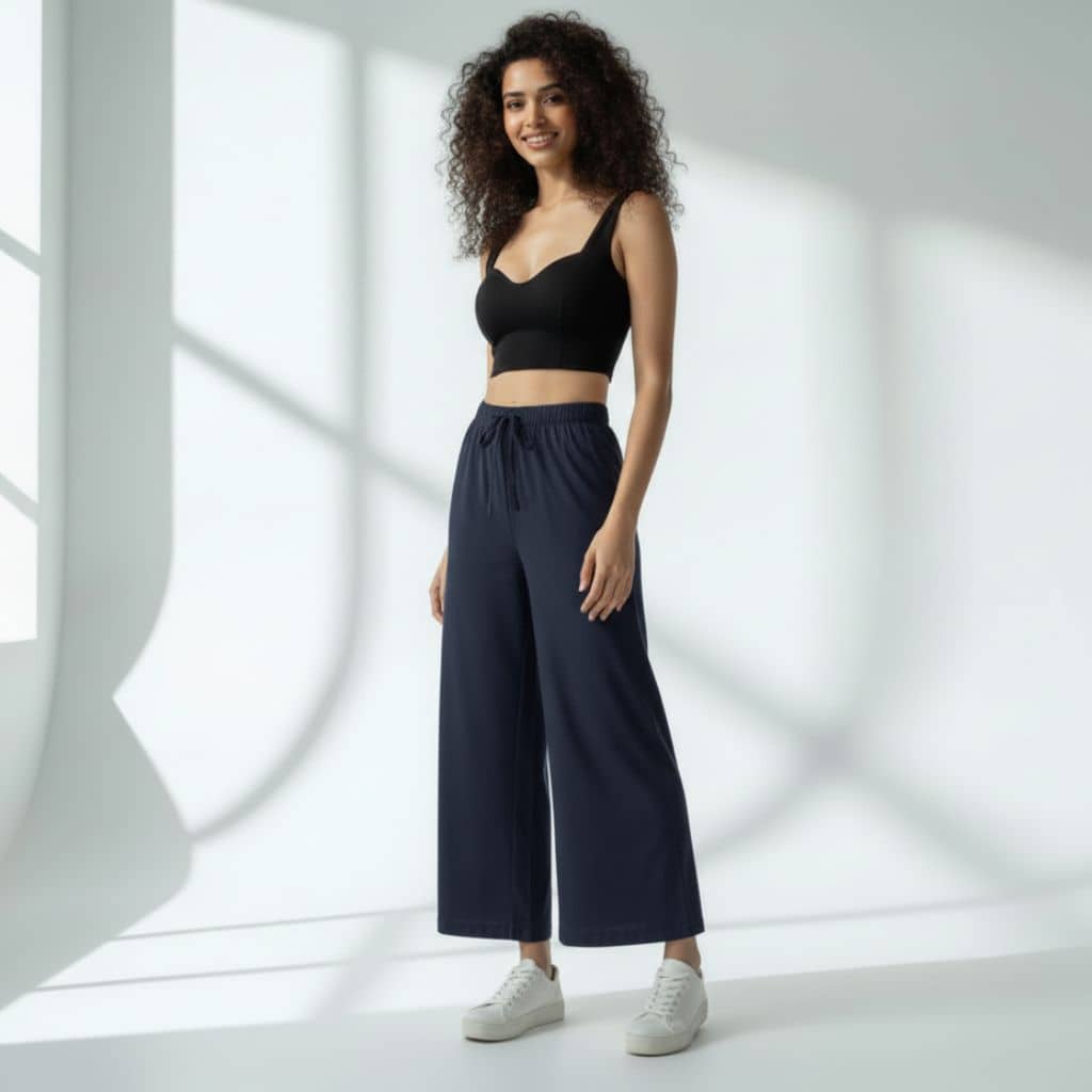 The Solid Navy Cotton Poplin Wide Leg Pant