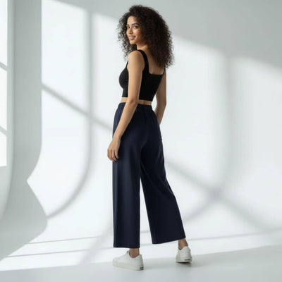 The Solid Navy Cotton Poplin Wide Leg Pant