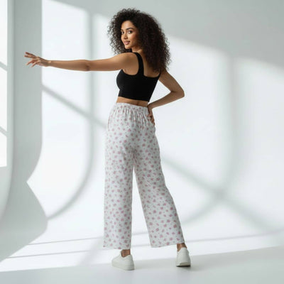 The Floral in White Cotton Poplin Wide Leg Pant