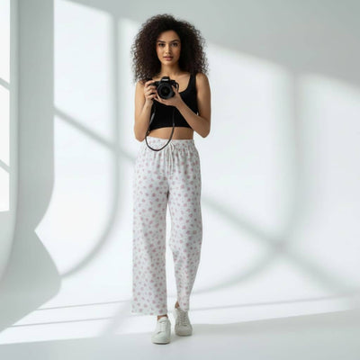 The Floral in White Cotton Poplin Wide Leg Pant