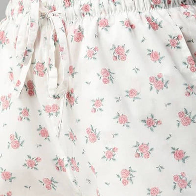 The Floral in White Cotton Poplin Wide Leg Pant