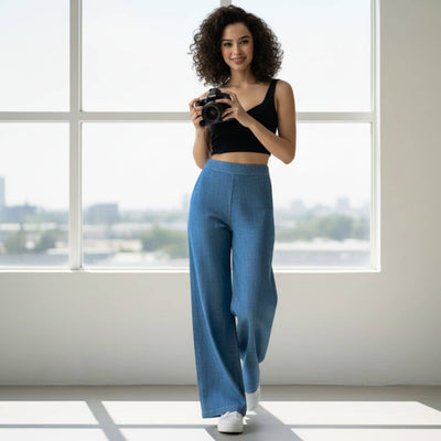 THICK in Blue Denim High Waist Wide Leg Trousers