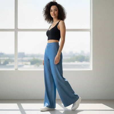 THICK in Blue Denim High Waist Wide Leg Trousers