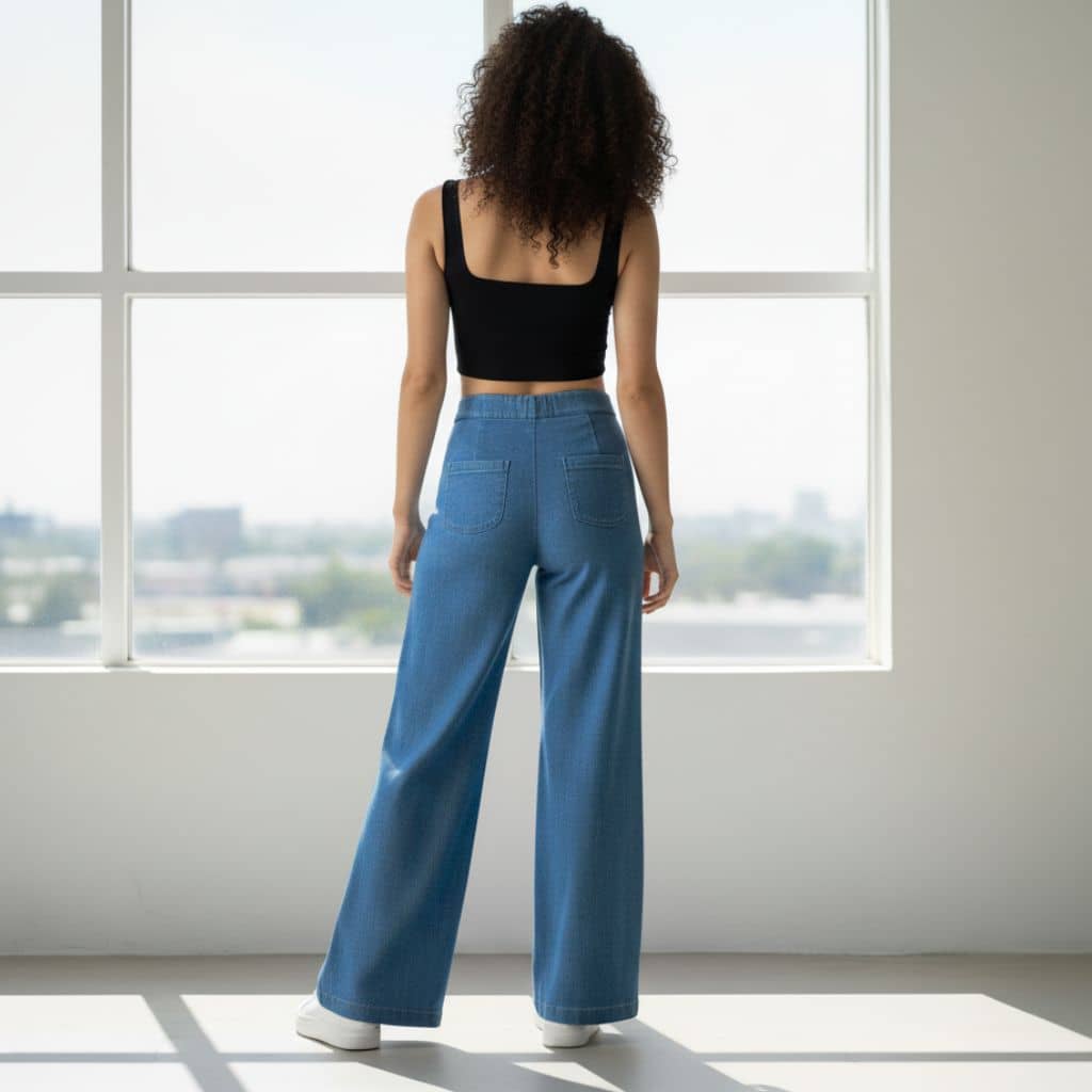 THICK in Blue Denim High Waist Wide Leg Trousers